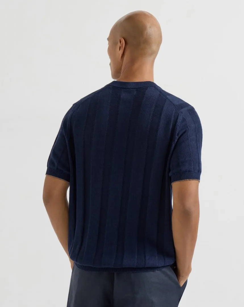 BRUNELLO CUCINELLI BC two-color buttoned ribbed Henry collar knitted short-sleeved T-shirt upper body reference